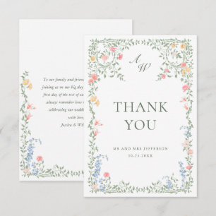 Carte De Remerciements Mariage Floral Roses Pastel de Prairie Français