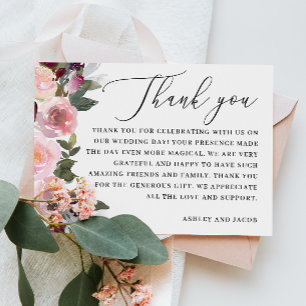 Carte De Remerciements Mariage Floral Rouge Élégantes Roses Aquarelles