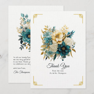 Carte De Remerciements Mariage floral sarcelle et or