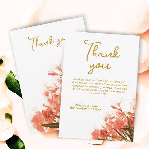 Carte De Remerciements Mariage Floral Script Fleurs d'Oléandre Orange