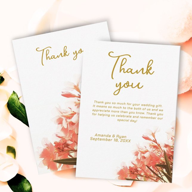 Carte De Remerciements Mariage Floral Script Fleurs d'Oléandre Orange (Créateur téléchargé)