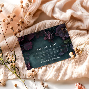 Carte De Remerciements Mariage Floral Sombre et Élégant