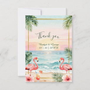 Carte De Remerciements Mariage floral sur la plage au coucher du soleil t