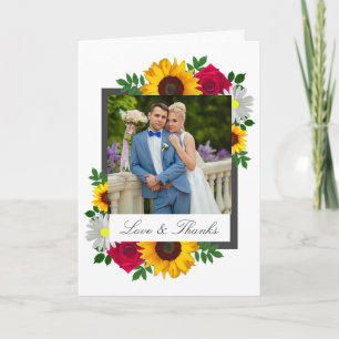 Carte De Remerciements Mariage floral tournesol rose daisy