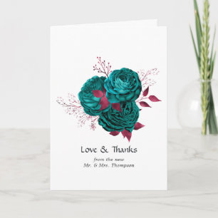 Carte De Remerciements Mariage floral turquoise et burgundy