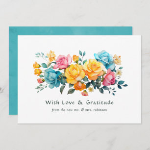 Carte De Remerciements Mariage floral turquoise, jaune et rose