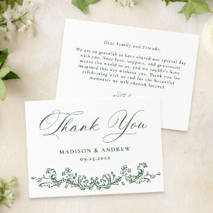 Carte De Remerciements Mariage Floral Vert Élégant Victorien
