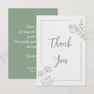 Carte De Remerciements Mariage floral vert sauge simple