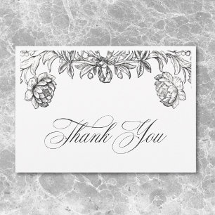 Carte De Remerciements Mariage Floral Vintage Tapisserie Noir & Blanc