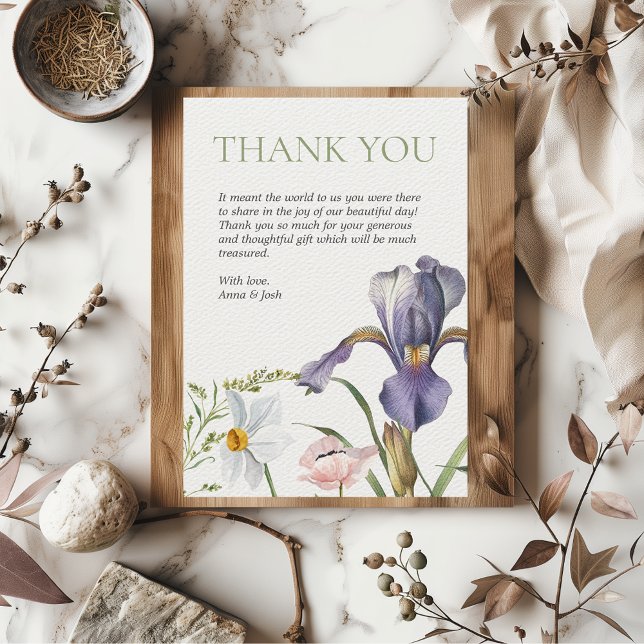 Carte De Remerciements Mariage flou de lavande botanique d'Iris (Vintage Iris Floral Botanical Classy Wedding Thank you Card)