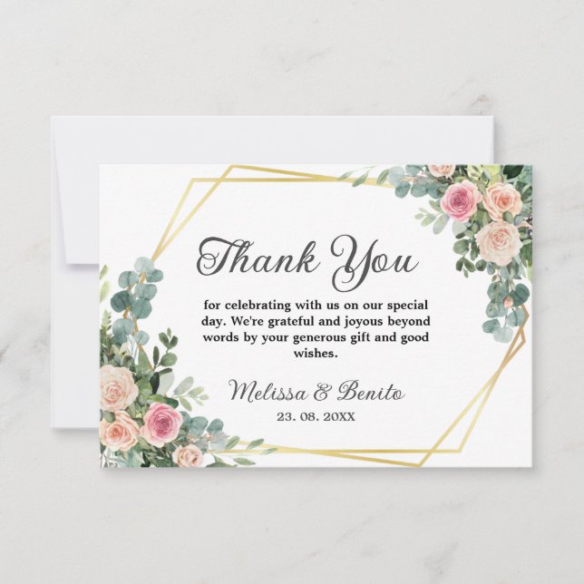 Carte De Remerciements Mariage géométrique Aquarelle rose pâle (Devant)