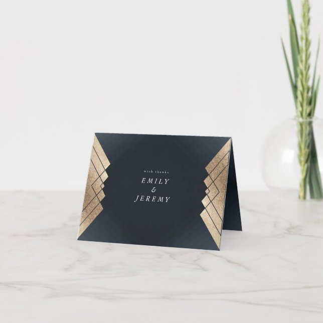 Carte De Remerciements Mariage Géométrique Dark Navy Gold Gatsby (Devant)