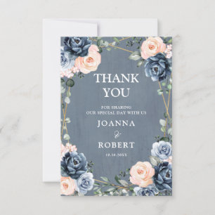 Carte De Remerciements Mariage géométrique floral bleu poussiéreux pêche