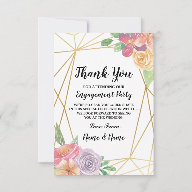 Carte de remerciements Mariage Gold Floral (Devant)