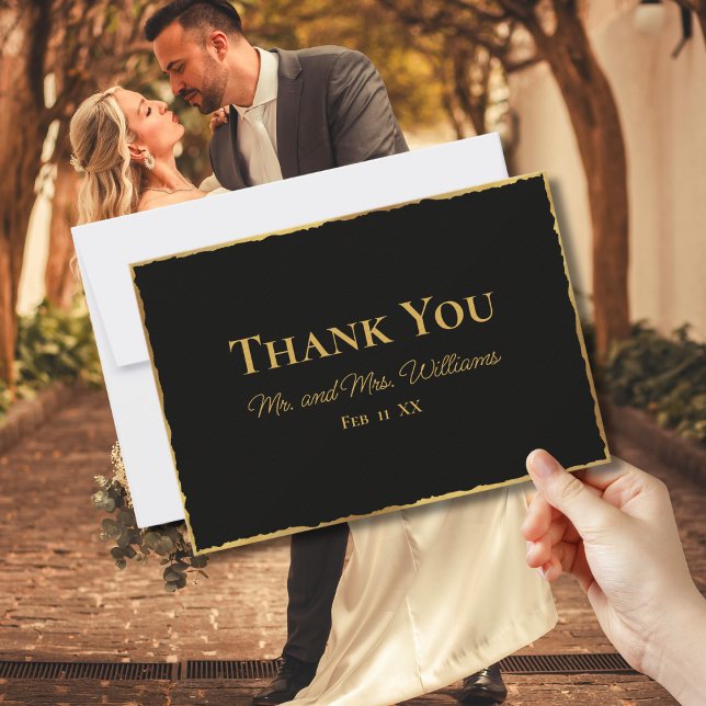 Carte De Remerciements Mariage Gold Luxe Black Luxe Simple (Créateur téléchargé)