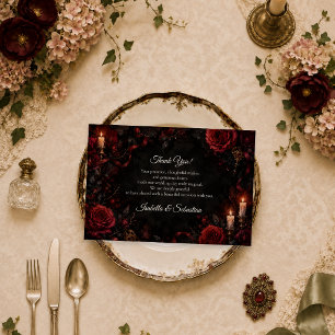 Carte De Remerciements Mariage gothique à la rose éclairée aux chandelles