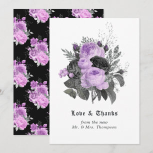Carte De Remerciements Mariage gothique floral noir, violet et argent