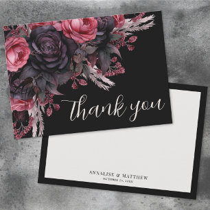 Carte De Remerciements Mariage gothique noir rouge floral