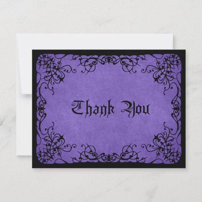 Carte De Remerciements Mariage gothique noir violet (Devant)