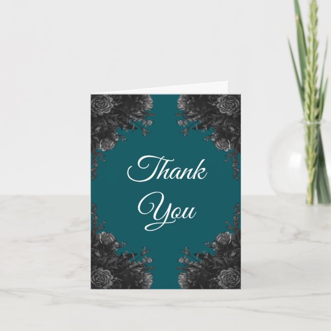 Carte De Remerciements Mariage gothique Rose gris-noir turquoise (Devant)