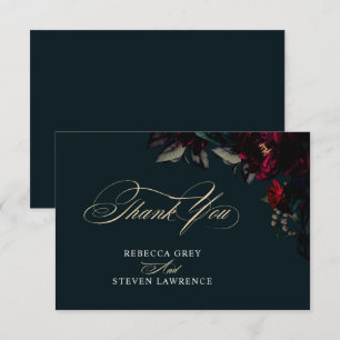 Carte De Remerciements Mariage gothique sombre turquoise rouge floral som