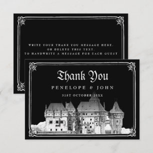Carte De Remerciements Mariage gothique vintage noir et blanc Château