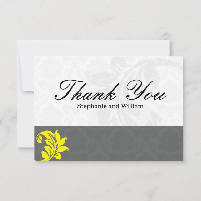 Carte de remerciements Mariage gris et jaune (Devant)