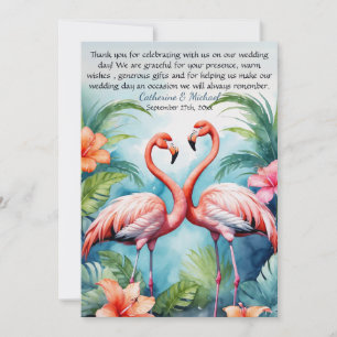 Carte De Remerciements Mariage Hawaïen aux Flamants Roses Hibiscus