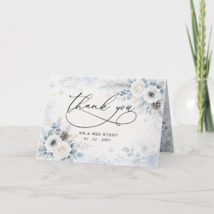 Carte De Remerciements Mariage hivernal floral élégant moderne bleu pouss
