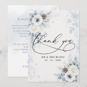 Carte De Remerciements Mariage hivernal floral élégant moderne bleu pouss