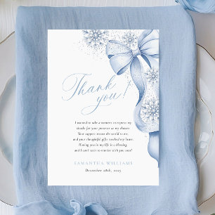 Carte De Remerciements Mariage hivernal sous la neige Ruban bleu Bridal S