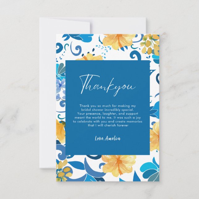 Carte De Remerciements Mariage italien floral bleu jaune shower  (Devant)