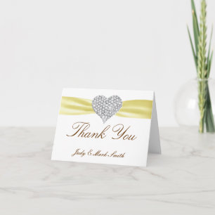 Carte de remerciements Mariage jaune Coeur diamant