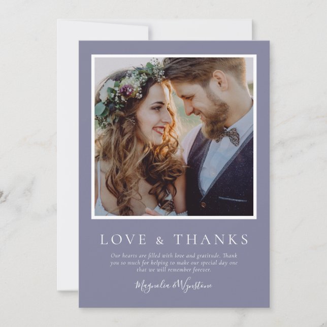 Carte De Remerciements Mariage Lavender Photo Love & Thanks (Devant)