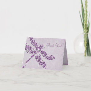 Carte De Remerciements Mariage Libellule Damassé Violet