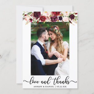 Carte De Remerciements Mariage Love and Thanks Burgundy Floral Photo