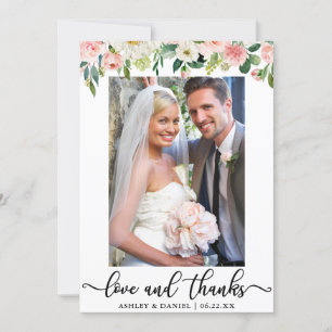 Carte De Remerciements Mariage Love and Thanks Pink Blush Floral Photo