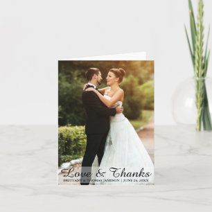 Carte De Remerciements Mariage Love & Thanks Mariée & Groom Photo Note