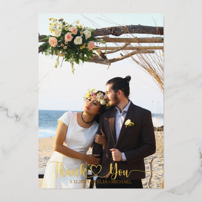 Carte de remerciements Mariage Luxe Gold Foil avec (Recto)