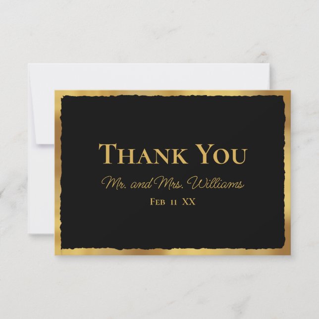 Carte De Remerciements Mariage Luxe Or Noir (Devant)