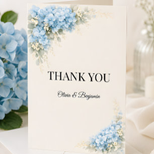 Carte De Remerciements Mariage Luxueux aux Hortensias Bleus Dépoussiérés
