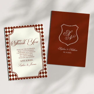 Carte De Remerciements Mariage Luxueux de Vieux Argent Bourgogne Ivoire V