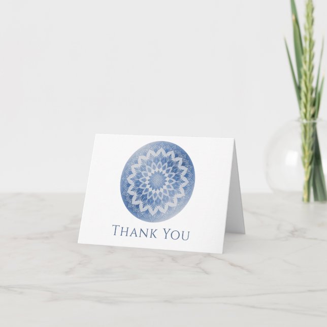 Carte De Remerciements Mariage Mandala Brodé Bleu (Devant)