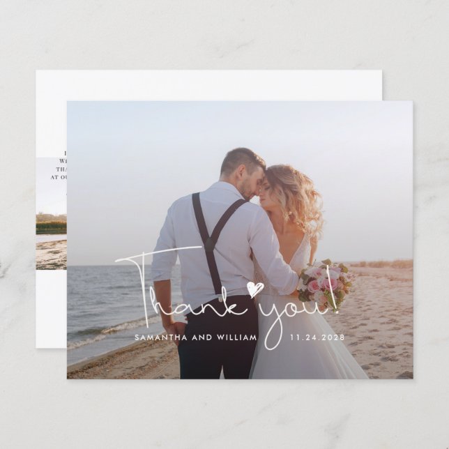 Carte de remerciements Mariage manuscrit personnal (Devant / Derrière)