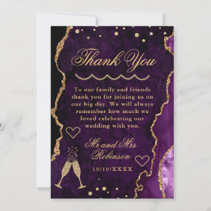 Carte De Remerciements Mariage Marbre Agate Pailleté Violet & Or