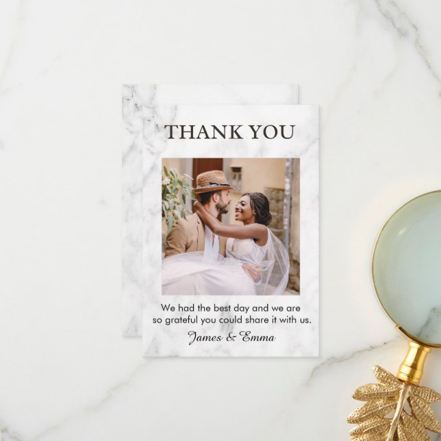 Carte De Remerciements Mariage Marbre blanc (Devant/Arrière en situation)