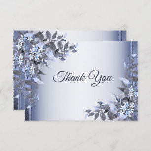 Carte De Remerciements Mariage Marine Bleu Floral Argent Élégant