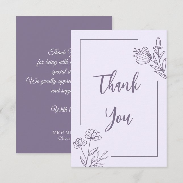 Carte De Remerciements Mariage mauve simple (Devant / Derrière)