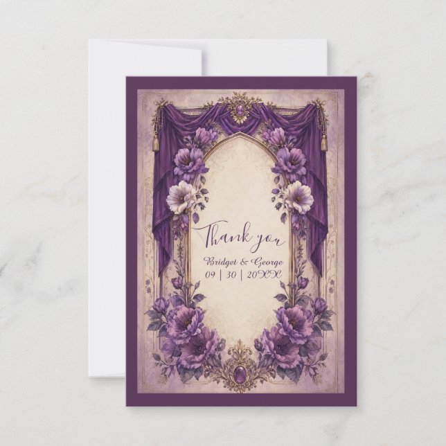 Carte De Remerciements Mariage Médiéval Gothique Arche Violet drapée  (Devant)