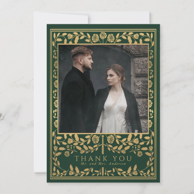 Carte De Remerciements Mariage médiéval royal vert (Devant)